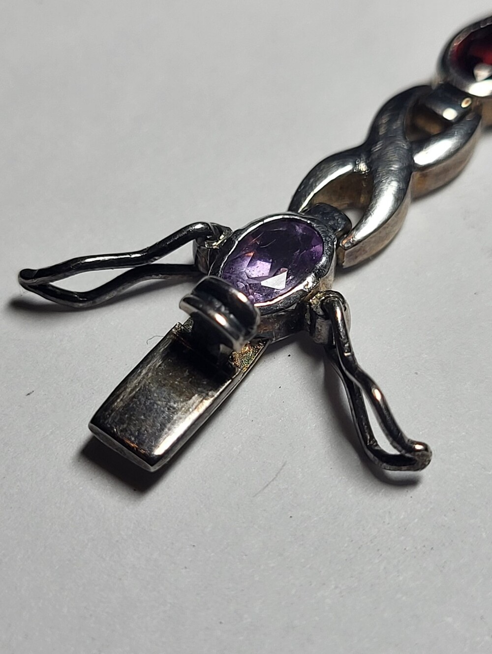 Vintage Sterling Silver Multicolor Gemstone Infinity Link Bracelet - Picture 7 of 10